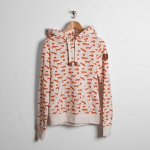 Wanakome Women's Ivory Orange Fox Pullover White Hoodie Size Small